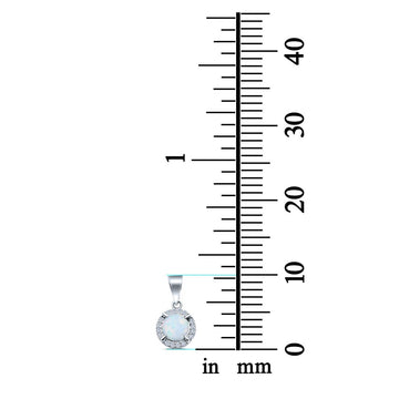 Round Lab Created White Opal & Cubic Zirconia 925 Sterling Silver Charm Pendant